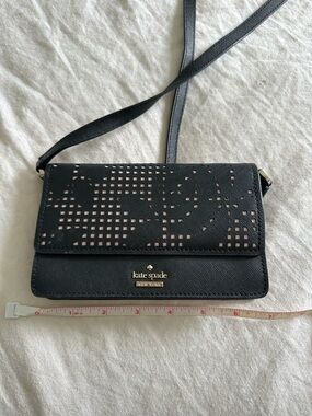kate spade Black Cutout Saffiano Leather Crossbody with Blush Underlay